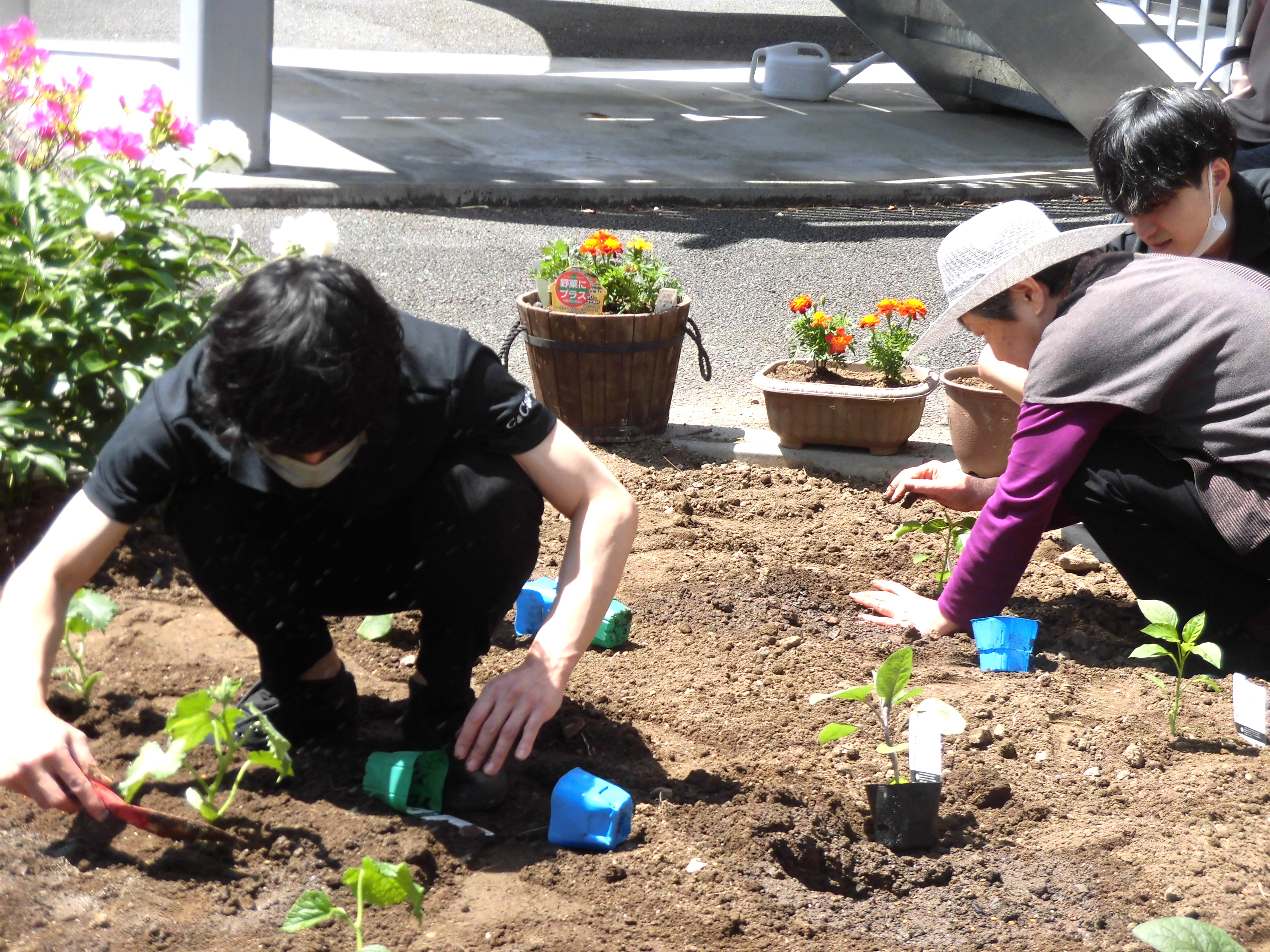 利用者様と苗植え